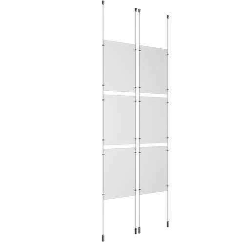 (6) 11'' Width x 17'' Height Clear Acrylic Frame & (4) Ceiling-to-Floor Aluminum Clear Anodized Cable Systems with (24) Single-Sided Panel Grippers