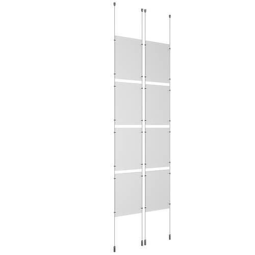 (8) 11'' Width x 17'' Height Clear Acrylic Frame & (4) Ceiling-to-Floor Aluminum Clear Anodized Cable Systems with (32) Single-Sided Panel Grippers