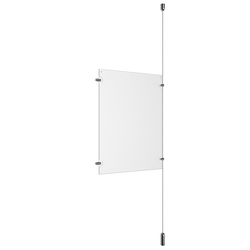 (1) 11'' Width x 17'' Height Clear Acrylic Frame & (1) Ceiling-to-Floor Aluminum Clear Anodized Cable Systems with (2) Single-Sided Panel Grippers (2) Double-Sided Panel Grippers