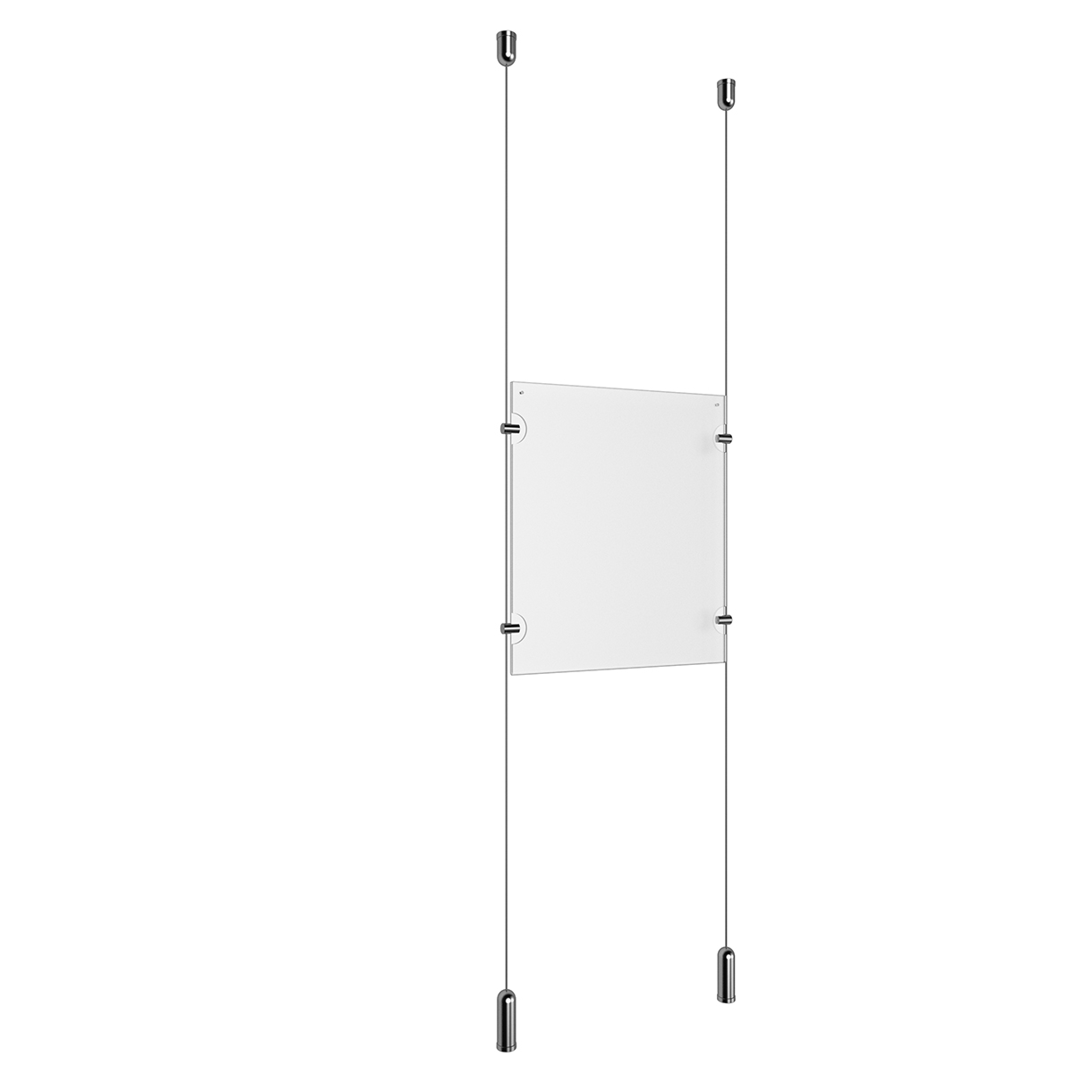 (1) 8-1/2'' Width x 11'' Height Clear Acrylic Frame & (2) Ceiling-to-Floor Aluminum Clear Anodized Cable Systems with (4) Single-Sided Panel Grippers