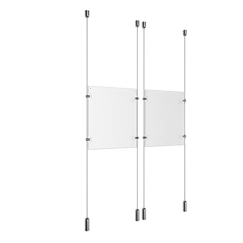 (2) 8-1/2'' Width x 11'' Height Clear Acrylic Frame & (4) Ceiling-to-Floor Aluminum Clear Anodized Cable Systems with (8) Single-Sided Panel Grippers