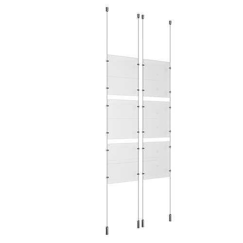 (6) 8-1/2'' Width x 11'' Height Clear Acrylic Frame & (4) Ceiling-to-Floor Aluminum Clear Anodized Cable Systems with (24) Single-Sided Panel Grippers