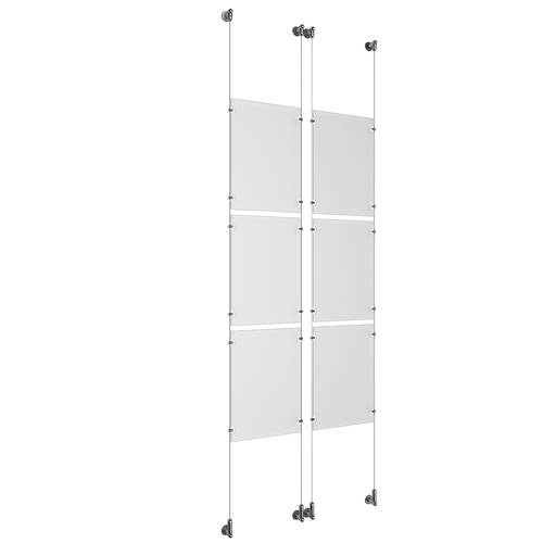 (6) 11'' Width x 17'' Height Clear Acrylic Frame & (4) Wall-to-Wall Aluminum Clear Anodized Cable Systems with (24) Single-Sided Panel Grippers