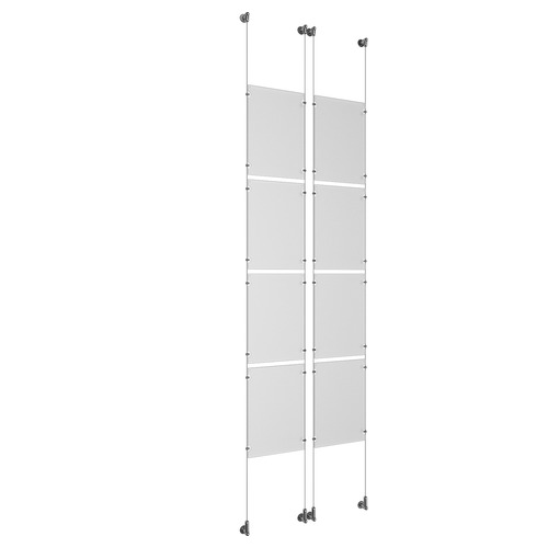 (8) 11'' Width x 17'' Height Clear Acrylic Frame & (4) Wall-to-Wall Aluminum Clear Anodized Cable Systems with (32) Single-Sided Panel Grippers