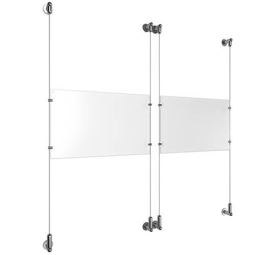 (2) 17'' Width x 11'' Height Clear Acrylic Frame & (4) Wall-to-Wall Aluminum Clear Anodized Cable Systems with (8) Single-Sided Panel Grippers