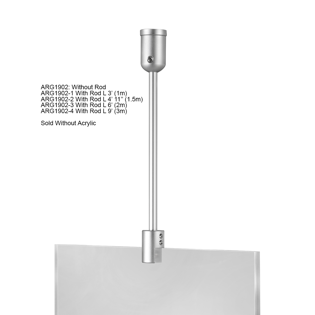 Ceiling Suspended 1/4'' Diameter Rod Kit - 1 x 4' 11'' (59'') Length - Clear Anodized Aluminum Finish for the Mount and Stainless Steel Satin Finish for the Rod