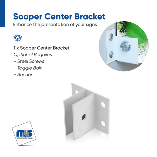 Sooper Center Bracket for Solid Sign Substrate Mounting - for 1/2'' Material - White Powder Coated Aluminum (1 ea.)