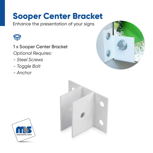 Sooper Center Bracket for Solid Sign Substrate Mounting - for 3/4'' Material - White Powder Coated Aluminum (1 ea.)