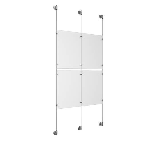 (4) 11'' Width x 17'' Height Clear Acrylic Frame & (3) Aluminum Clear Anodized Adjustable Angle Cable Systems with (8) Single-Sided Panel Grippers (4) Double-Sided Panel Grippers