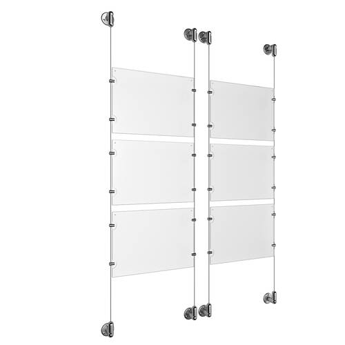(6) 11'' Width x 8-1/2'' Height Clear Acrylic Frame & (4) Aluminum Clear Anodized Adjustable Angle Cable Systems with (24) Single-Sided Panel Grippers