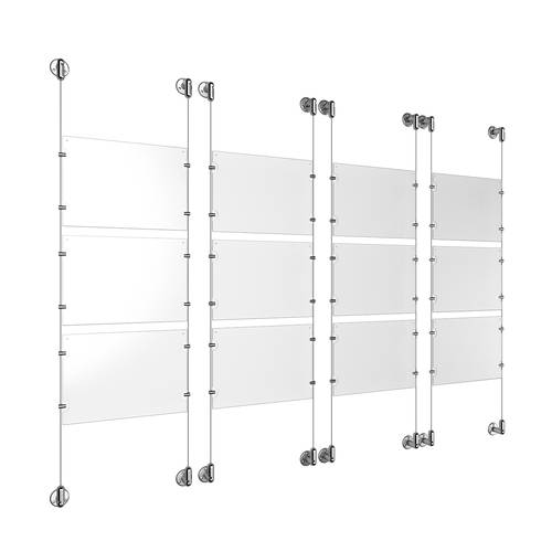 (12) 11'' Width x 8-1/2'' Height Clear Acrylic Frame & (8) Aluminum Clear Anodized Adjustable Angle Cable Systems with (48) Single-Sided Panel Grippers