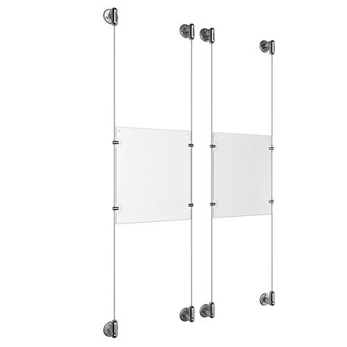 (2) 8-1/2'' Width x 11'' Height Clear Acrylic Frame & (4) Aluminum Clear Anodized Adjustable Angle Cable Systems with (8) Single-Sided Panel Grippers