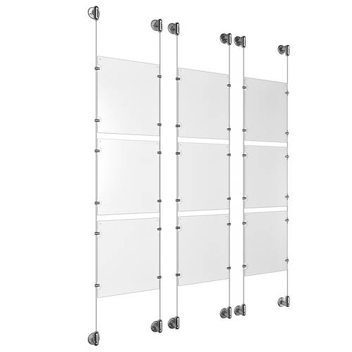 (9) 8-1/2'' Width x 11'' Height Clear Acrylic Frame & (6) Aluminum Clear Anodized Adjustable Angle Cable Systems with (36) Single-Sided Panel Grippers