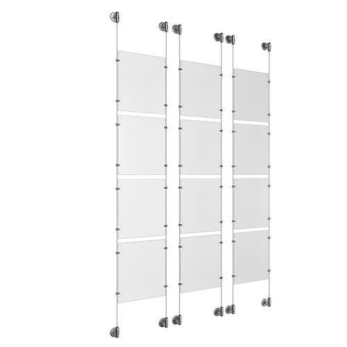 (12) 8-1/2'' Width x 11'' Height Clear Acrylic Frame & (6) Aluminum Clear Anodized Adjustable Angle Cable Systems with (48) Single-Sided Panel Grippers