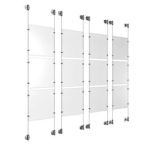 (12) 8-1/2'' Width x 11'' Height Clear Acrylic Frame & (8) Aluminum Clear Anodized Adjustable Angle Cable Systems with (48) Single-Sided Panel Grippers