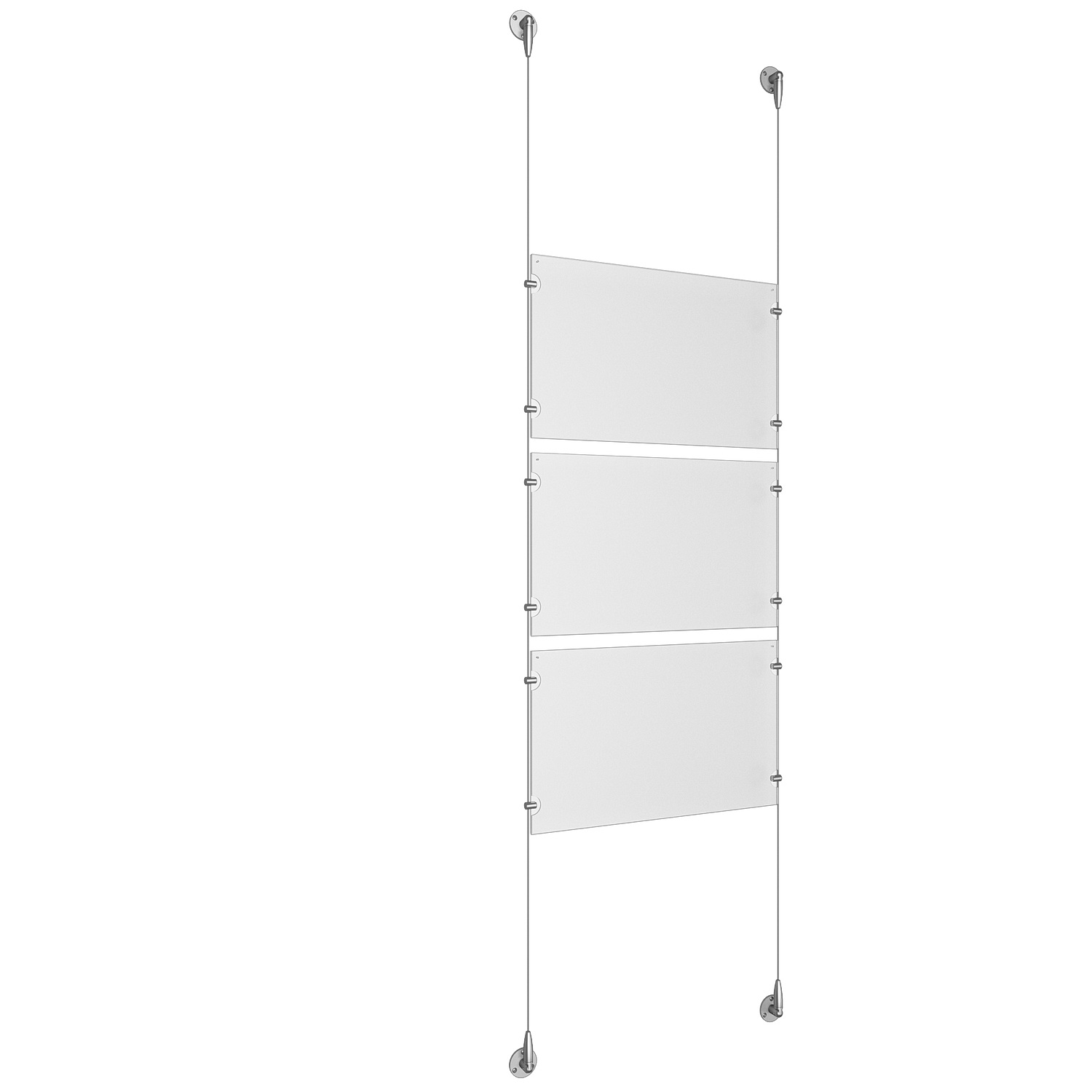 (3) 17'' Width x 11'' Height Clear Acrylic Frame & (2) Aluminum Clear Anodized Adjustable Angle Signature Cable Systems with (12) Single-Sided Panel Grippers