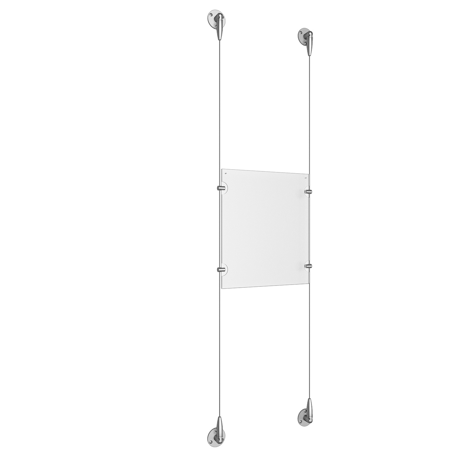 (1) 8-1/2'' Width x 11'' Height Clear Acrylic Frame & (2) Aluminum Clear Anodized Adjustable Angle Signature Cable Systems with (4) Single-Sided Panel Grippers