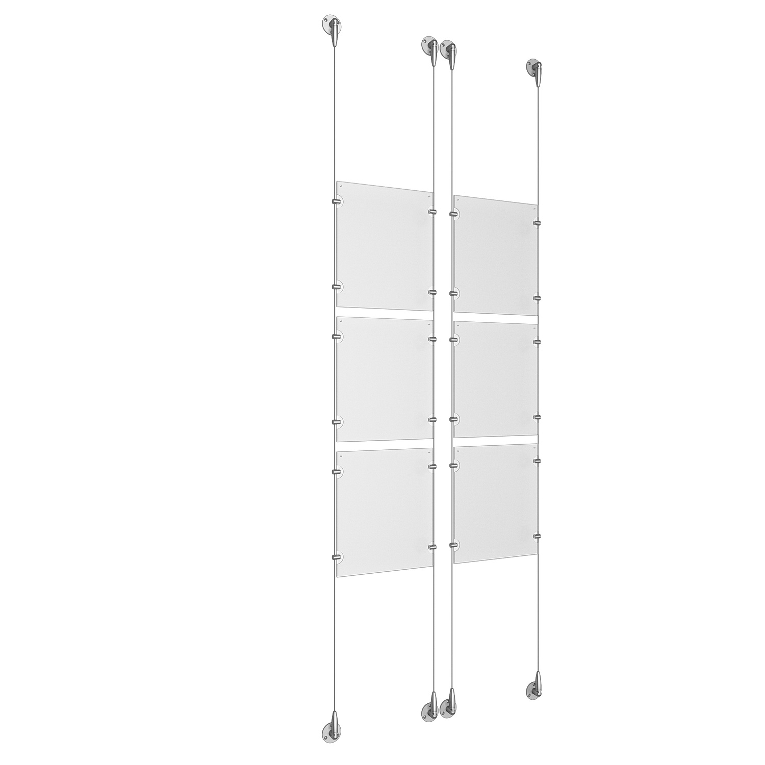 (6) 8-1/2'' Width x 11'' Height Clear Acrylic Frame & (4) Aluminum Clear Anodized Adjustable Angle Signature Cable Systems with (24) Single-Sided Panel Grippers