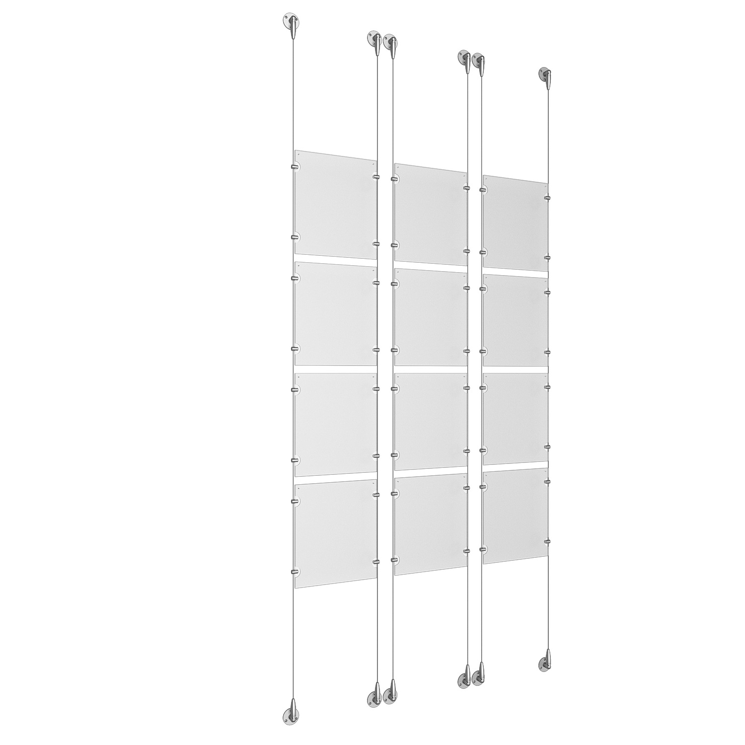 (12) 8-1/2'' Width x 11'' Height Clear Acrylic Frame & (6) Aluminum Clear Anodized Adjustable Angle Signature Cable Systems with (48) Single-Sided Panel Grippers