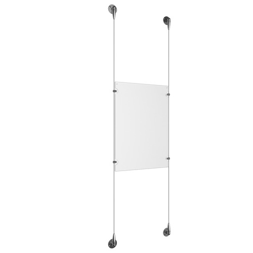 (1) 11'' Width x 17'' Height Clear Acrylic Frame & (2) Aluminum Chrome Polished Adjustable Angle Signature Cable Systems with (4) Single-Sided Panel Grippers