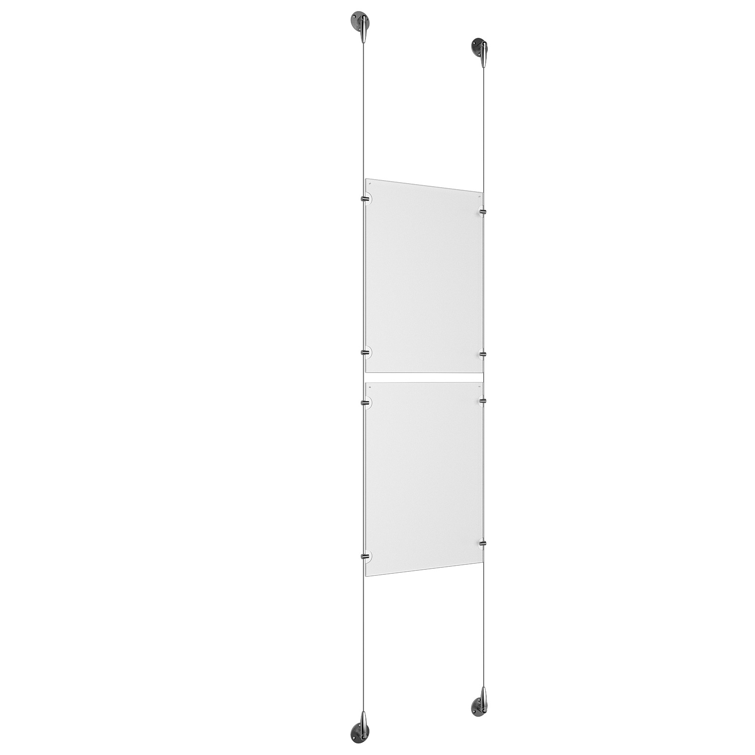 (2) 11'' Width x 17'' Height Clear Acrylic Frame & (2) Aluminum Chrome Polished Adjustable Angle Signature Cable Systems with (8) Single-Sided Panel Grippers