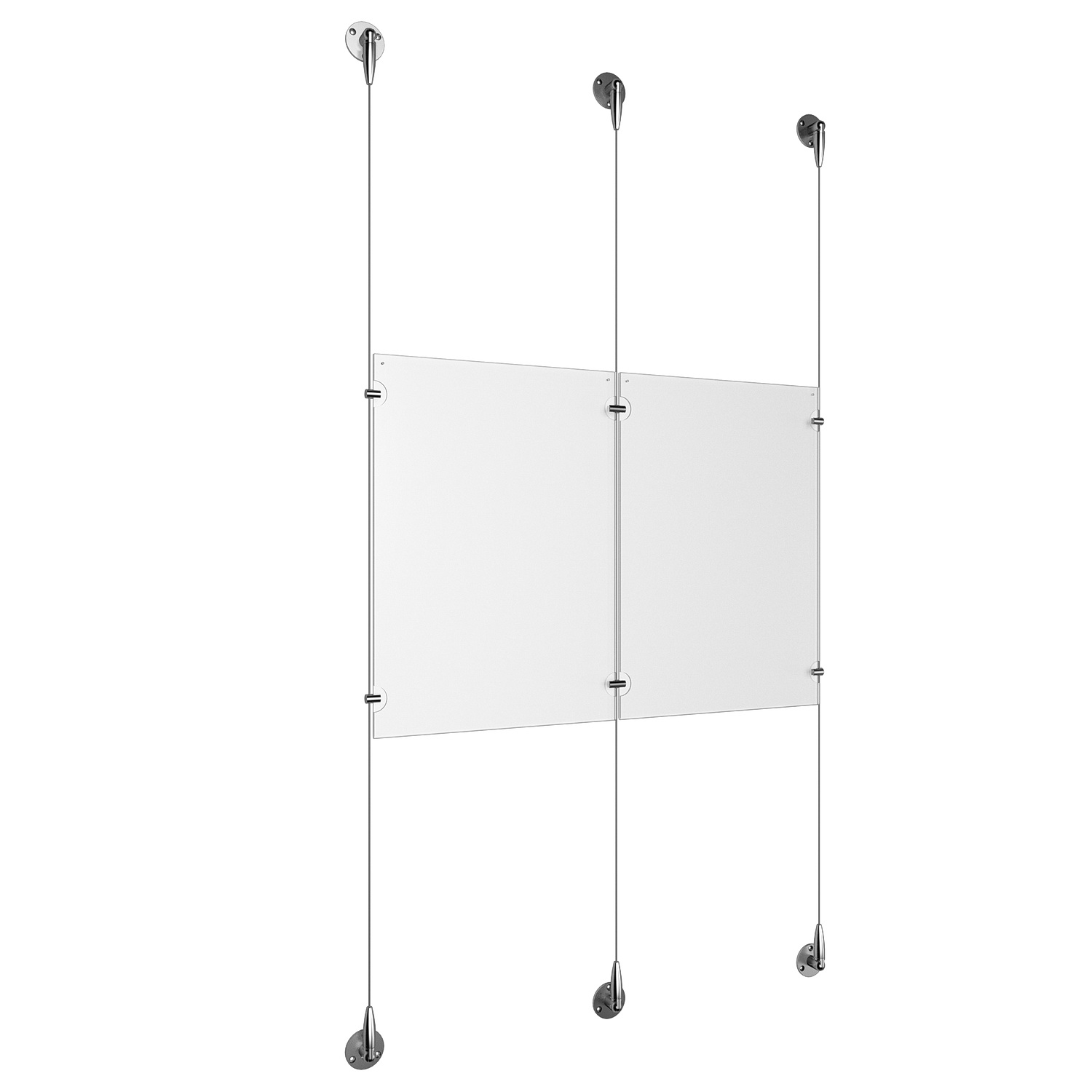 (2) 11'' Width x 17'' Height Clear Acrylic Frame & (3) Aluminum Chrome Polished Adjustable Angle Signature Cable Systems with (4) Single-Sided Panel Grippers (2) Double-Sided Panel Grippers