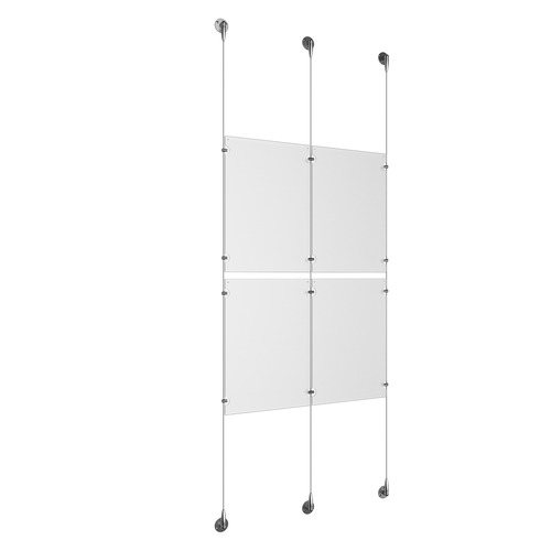(4) 11'' Width x 17'' Height Clear Acrylic Frame & (3) Aluminum Chrome Polished Adjustable Angle Signature Cable Systems with (8) Single-Sided Panel Grippers (4) Double-Sided Panel Grippers
