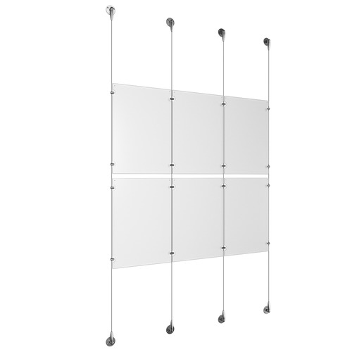 (6) 11'' Width x 17'' Height Clear Acrylic Frame & (4) Aluminum Chrome Polished Adjustable Angle Signature Cable Systems with (8) Single-Sided Panel Grippers (8) Double-Sided Panel Grippers