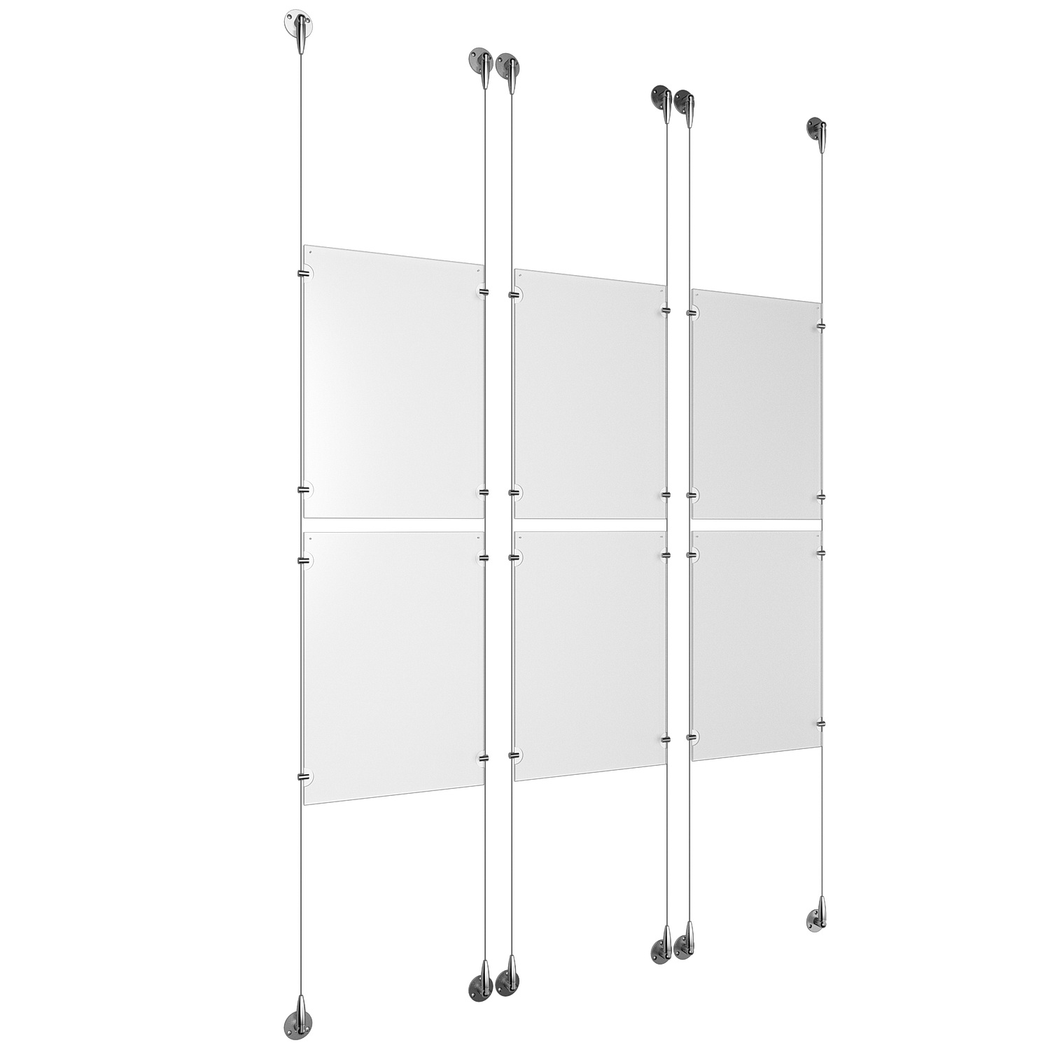 (2) 11'' Width x 17'' Height Clear Acrylic Frame & (1) Aluminum Chrome Polished Adjustable Angle Signature Cable Systems with (4) Single-Sided Panel Grippers (4) Double-Sided Panel Grippers