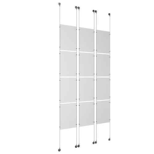 (4) 11'' Width x 17'' Height Clear Acrylic Frame & (1) Aluminum Chrome Polished Adjustable Angle Signature Cable Systems with (8) Single-Sided Panel Grippers (8) Double-Sided Panel Grippers