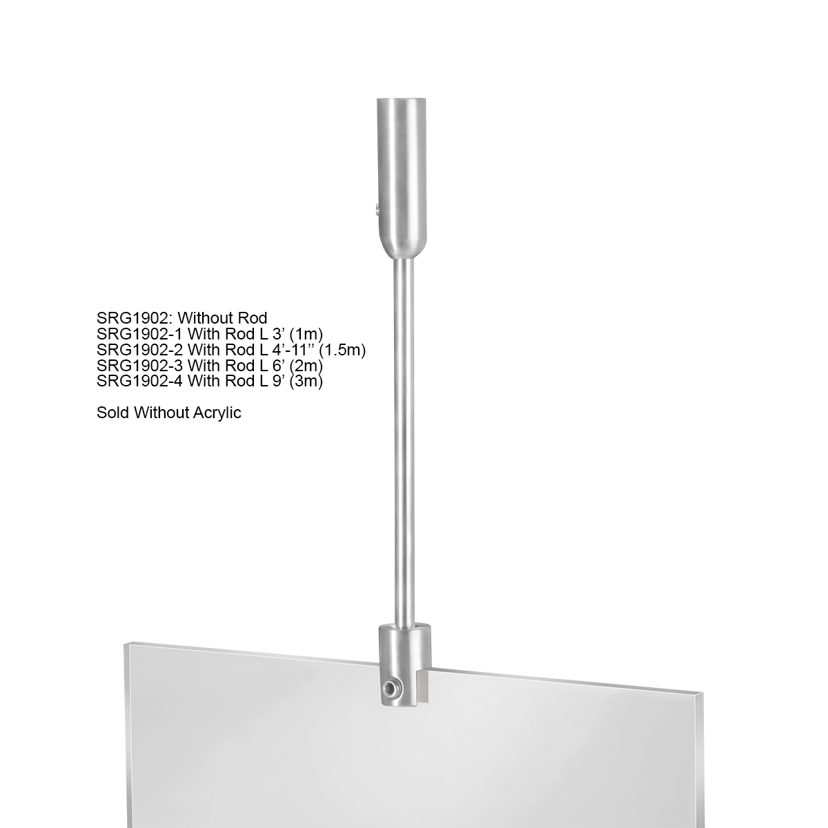 Ceiling Suspended Rod Kit - 3' - Stainless Steel - 1/4'' Diameter Rod