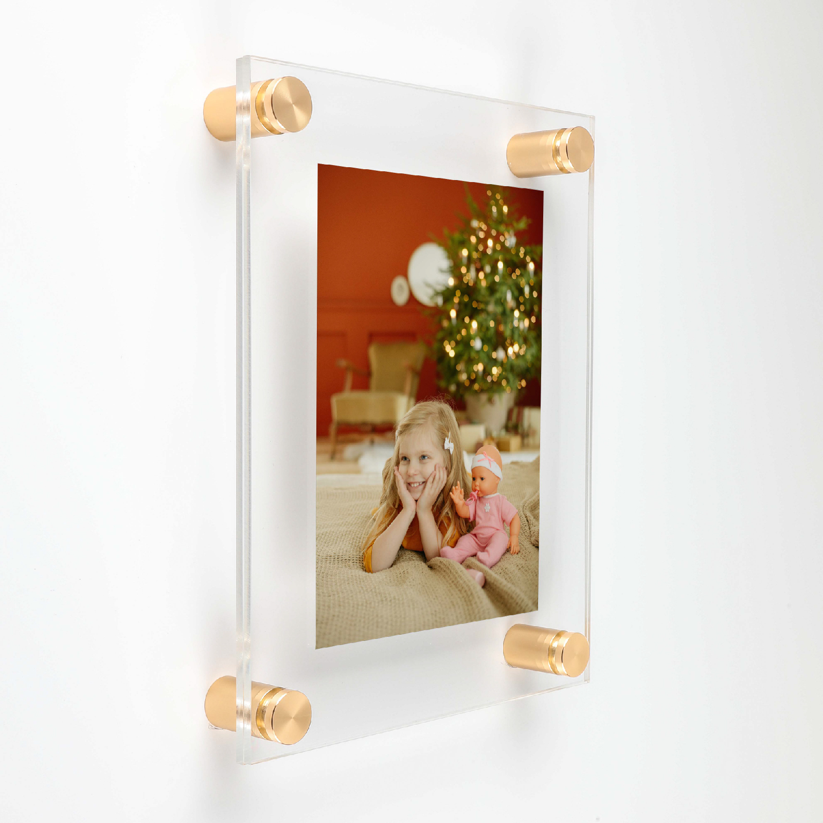 (2) 7-1/2'' x 9-1/2'' Clear Acrylics , Pre-Drilled With Polished Edges (Thick 1/8'' each), Wall Frame with (4) 5/8'' x 1'' Champagne Anodized Aluminum Standoffs includes Screws and Anchors