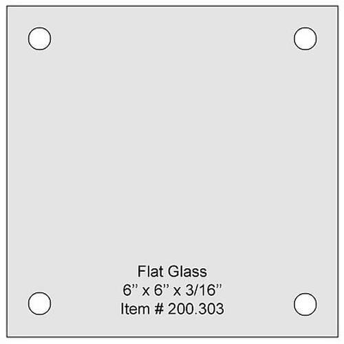 Flat Tempered Glass 6'' x 6''x 5/32'', 4 pre-drilled 3/8 holes