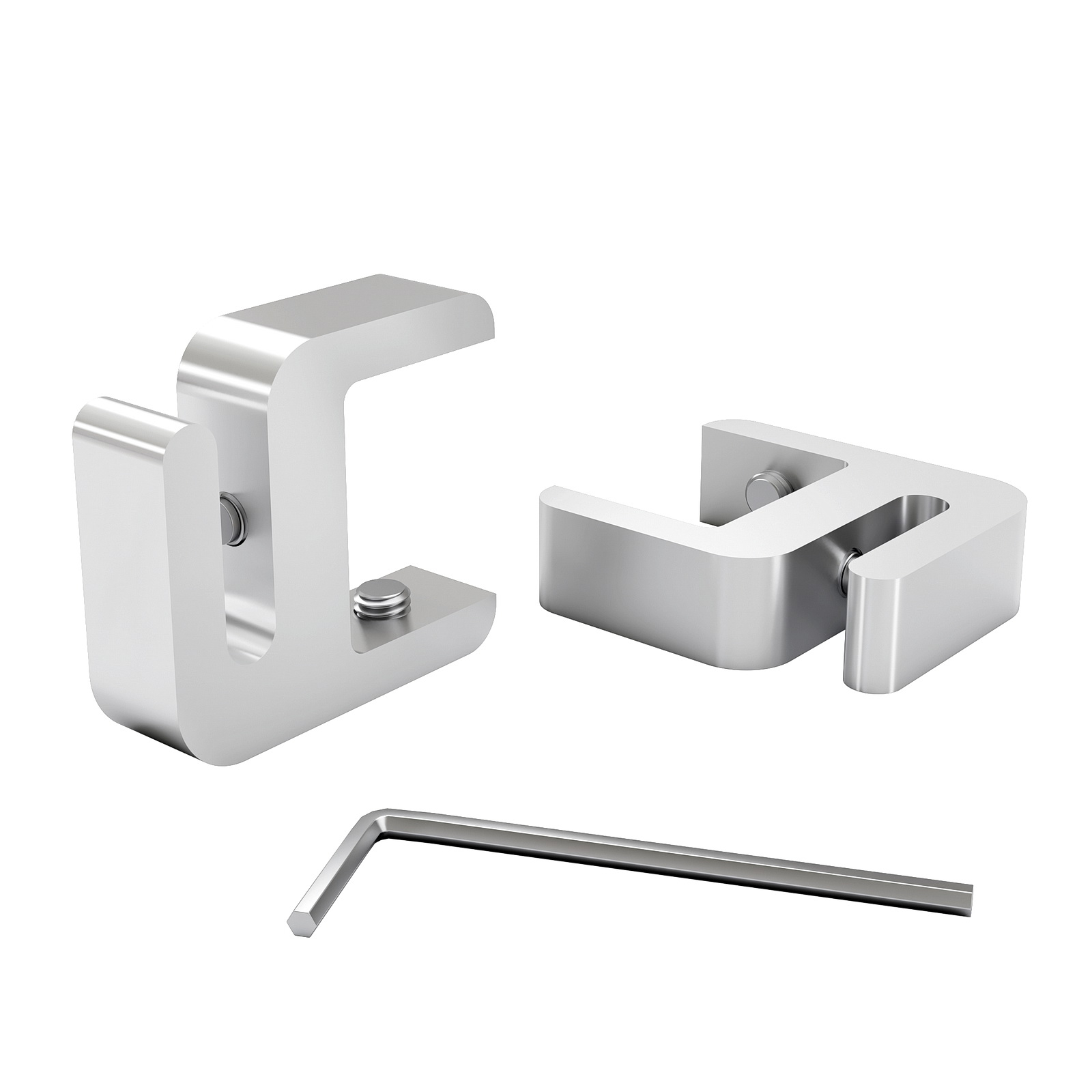 ''Set of 2,  Clamp, Aluminum Clear Anodized Finish, to Accommodate 1'' to 1-1/8'' Counters. Hold up to 1/4'' material thickness M6 Set screw need 3mm Allen Wrench''