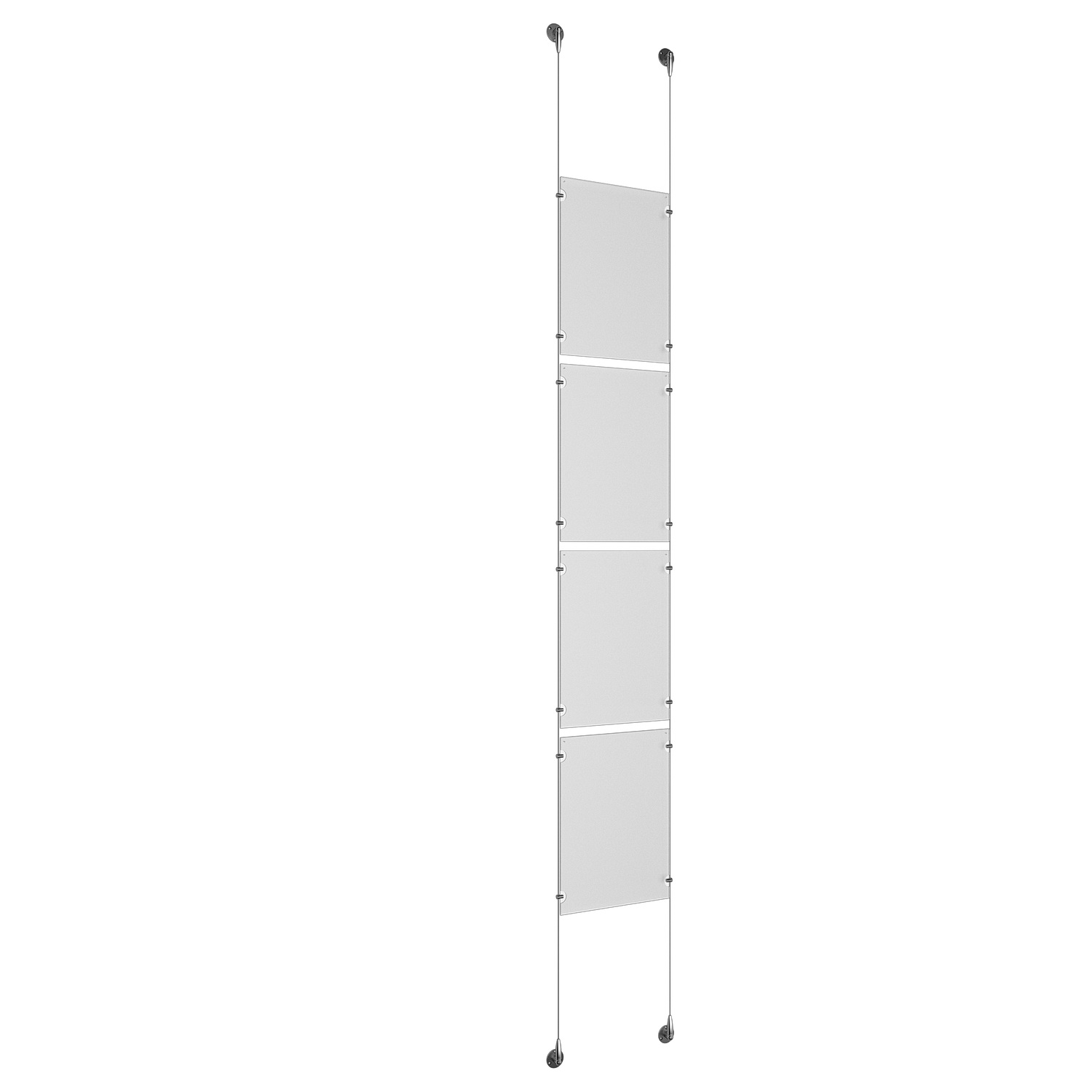 (4) 11'' Width x 17'' Height Clear Acrylic Frame & (2) Aluminum Chrome Polished Adjustable Angle Signature Cable Systems with (16) Single-Sided Panel Grippers