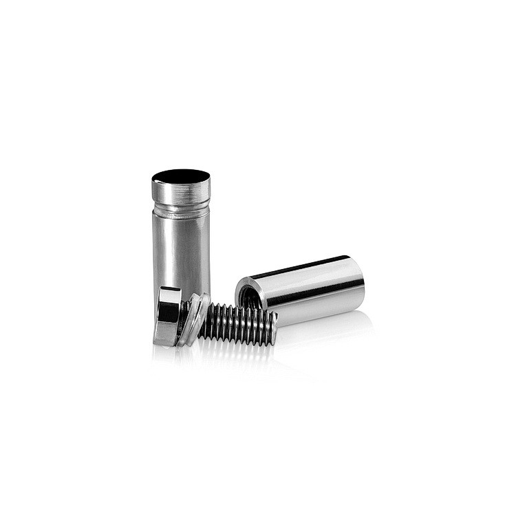 1/2'' Diameter X 1'' Barrel Length, Stainless Steel Polished Finish. Easy Fasten Standoff (For Inside Use Only) [Required Material Hole Size: 3/8'']