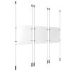 (3) 8-1/2'' Width x 11'' Height Clear Acrylic Frame & (6) Ceiling-to-Floor Aluminum Clear Anodized Cable Systems with (12) Single-Sided Panel Grippers
