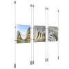 (3) 8-1/2'' Width x 11'' Height Clear Acrylic Frame & (6) Ceiling-to-Floor Aluminum Clear Anodized Cable Systems with (12) Single-Sided Panel Grippers