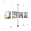 (4) 8-1/2'' Width x 11'' Height Clear Acrylic Frame & (8) Ceiling-to-Floor Aluminum Clear Anodized Cable Systems with (16) Single-Sided Panel Grippers