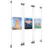(3) 8-1/2'' Width x 11'' Height Clear Acrylic Frame & (6) Wall-to-Wall Aluminum Clear Anodized Cable Systems with (12) Single-Sided Panel Grippers