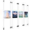 (4) 8-1/2'' Width x 11'' Height Clear Acrylic Frame & (8) Wall-to-Wall Aluminum Clear Anodized Cable Systems with (16) Single-Sided Panel Grippers